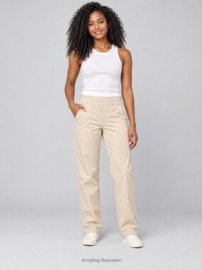 Athleta Beige Rib Waist Straight Leg Pull On Pants 2